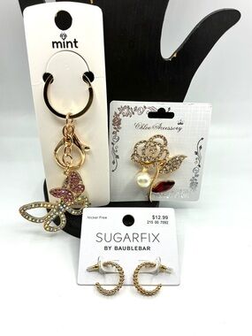 Accessory Bundle: Earrings, Brooch and Keychain/Bag Charm